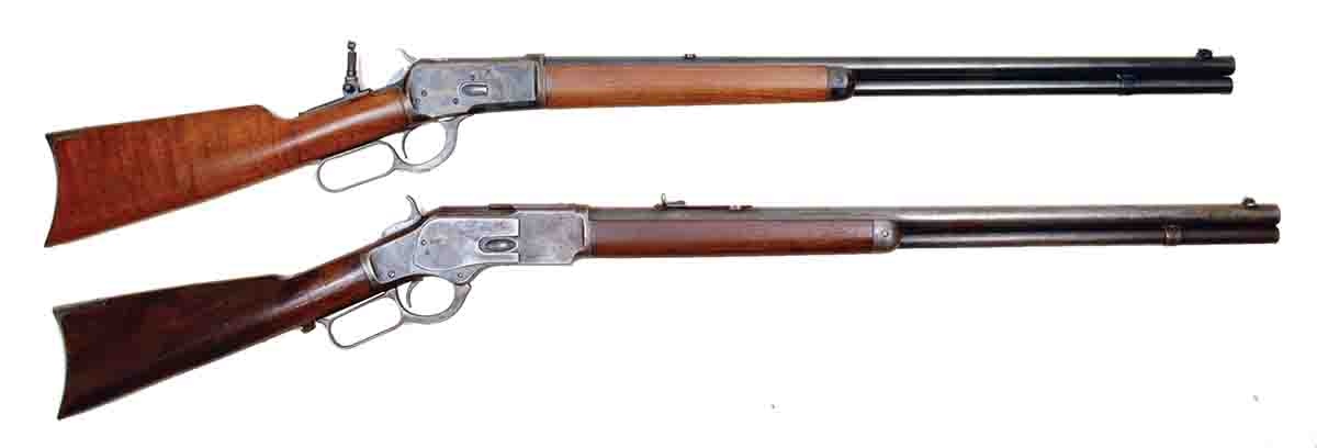 Standard .44 WCF rifles include a Model 1892 (top) and a Model 1873 (bottom). Both have round barrels.